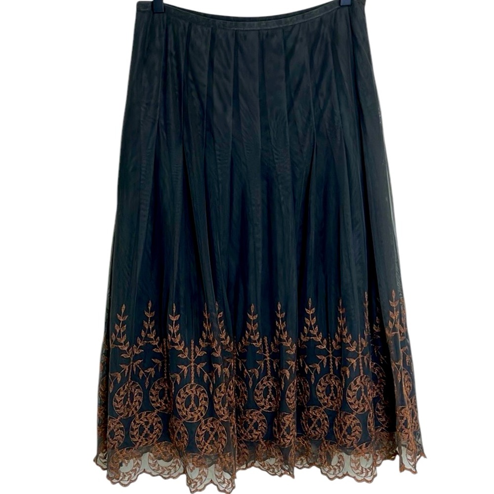 Nic+Zoe Pleated Mesh Embroidered Whimsigoth Fairy Full Midi Skirt Sz 6